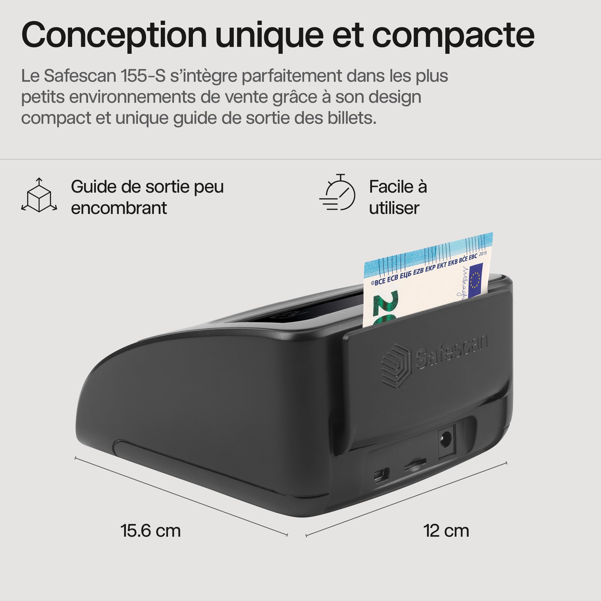 Safescan 155-S détecteur de faux billets automatique pour vérifier rapidement les billets - Détecteur avec détection sur 7 points - Machine de vérification d'argent 100% précise