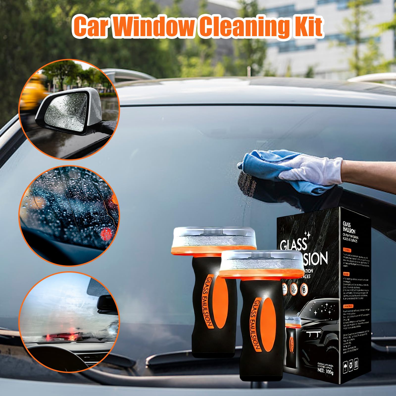 Nettoyant Anti-Buée et Film Gras pour Vitres Auto, 2x100ml Émulsion Nettoyante avec Brosse Intégrée, Nettoyant Vitre Voiture et Pare-Brise, pour une Visibilité Parfaite