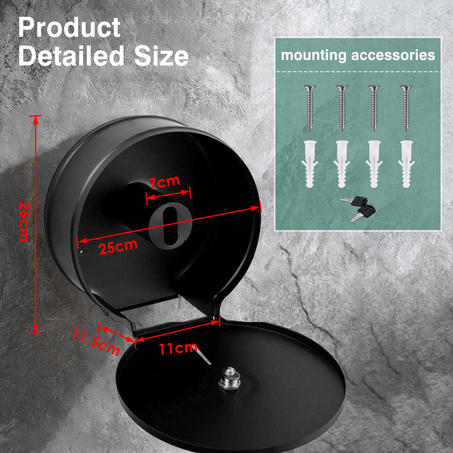 Tissting Jumbo Toilettenpapierspender Edelstahl 9 Zoll Rolle mit 2 Schlüssel, Kommerzieller Rollen Toilettenpapierhalter Wandhalterung Papierhandtuchspender Schwarz