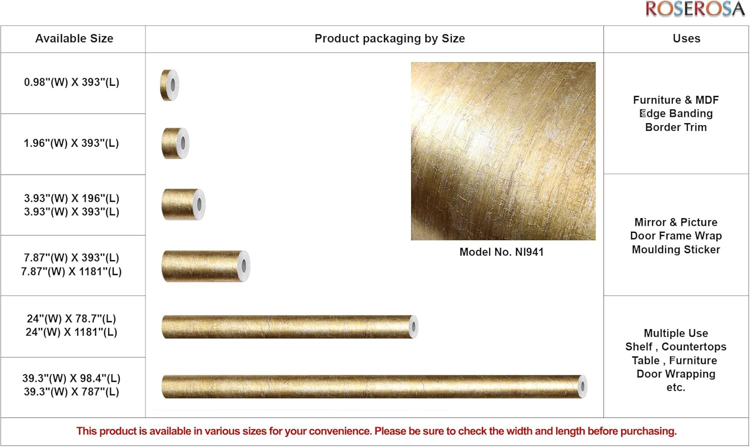 ROSEROSA Peel and Stick Rust Faux Metal Architectural Film Self-Adhesive Vinyl Film Wallpaper Door Wrap Counter Top Border Mirror Molding Trim NI941