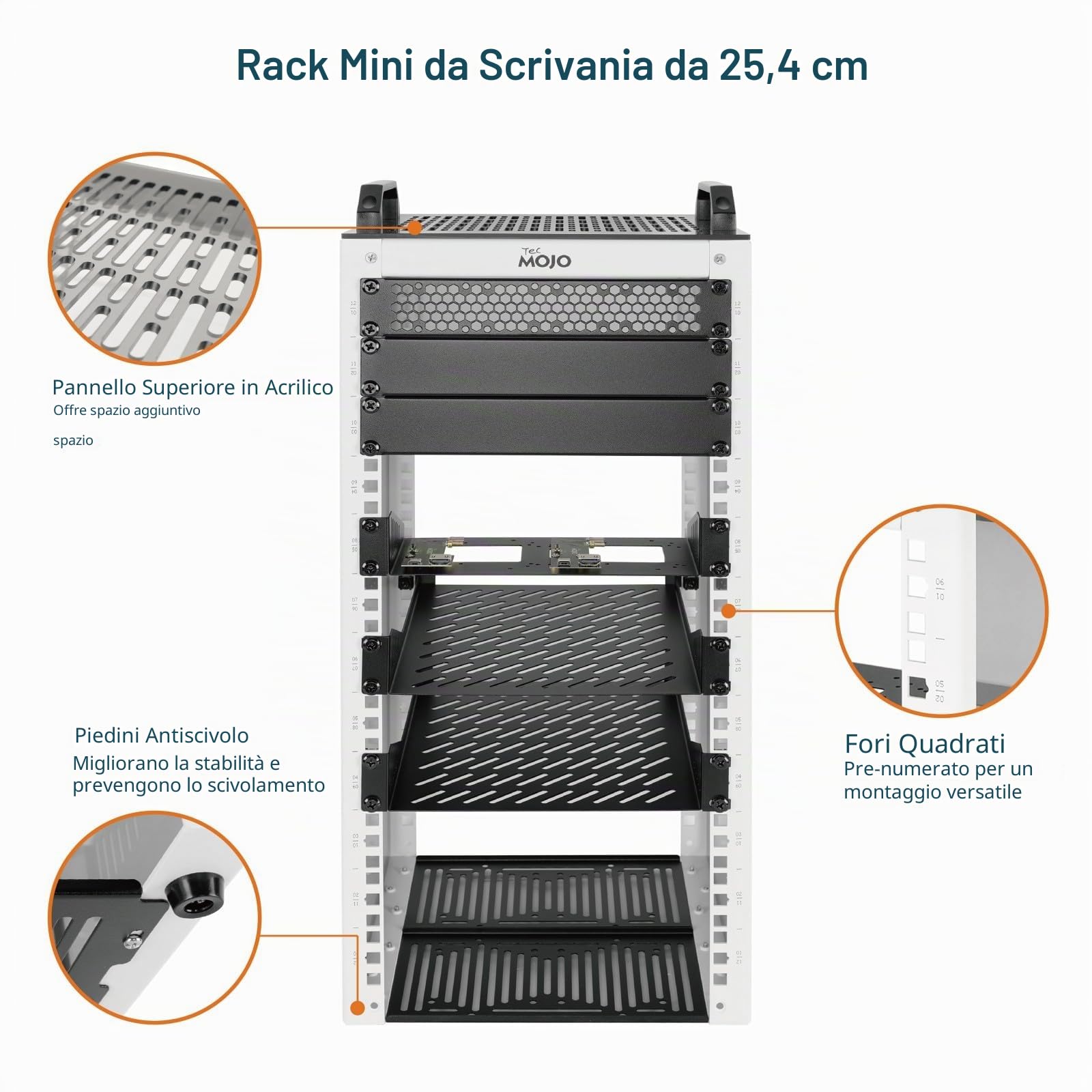 Tecmojo Rack di rete desktop 12U da 10", mini rack per server con pannelli laterali trasparenti e maniglie superiori, profondità 26 cm, adatto per apparecchiature IT da 10", pannelli patch