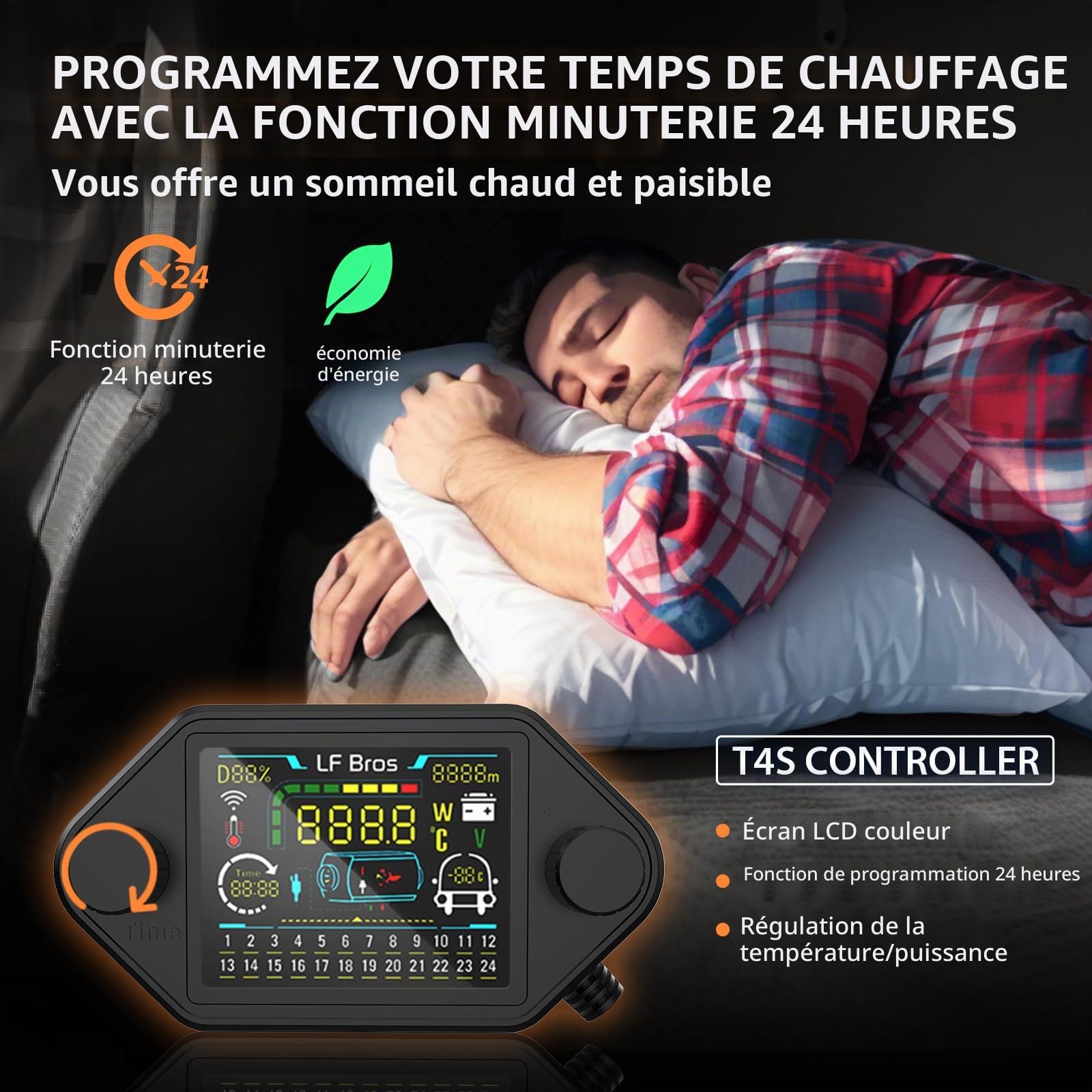 LF Bros Réchauffeur D'air Diesel 5KW, Version Plateau 12V/220V Chauffage Diesel de Stationnement, Chauffage Portable avec Minuterie Interrupteur LCD pour Camping, Tente, Bateau (Noir)