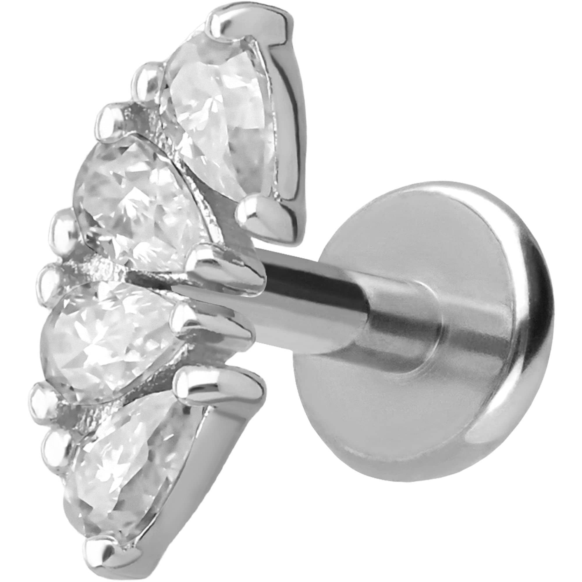 PIERCINGLINE Piercing Stecker Titan Labret mit Innengewinde + 925er Silber Aufsatz MOISSANIT-BOGEN - Goldfarben, Silberfarben
