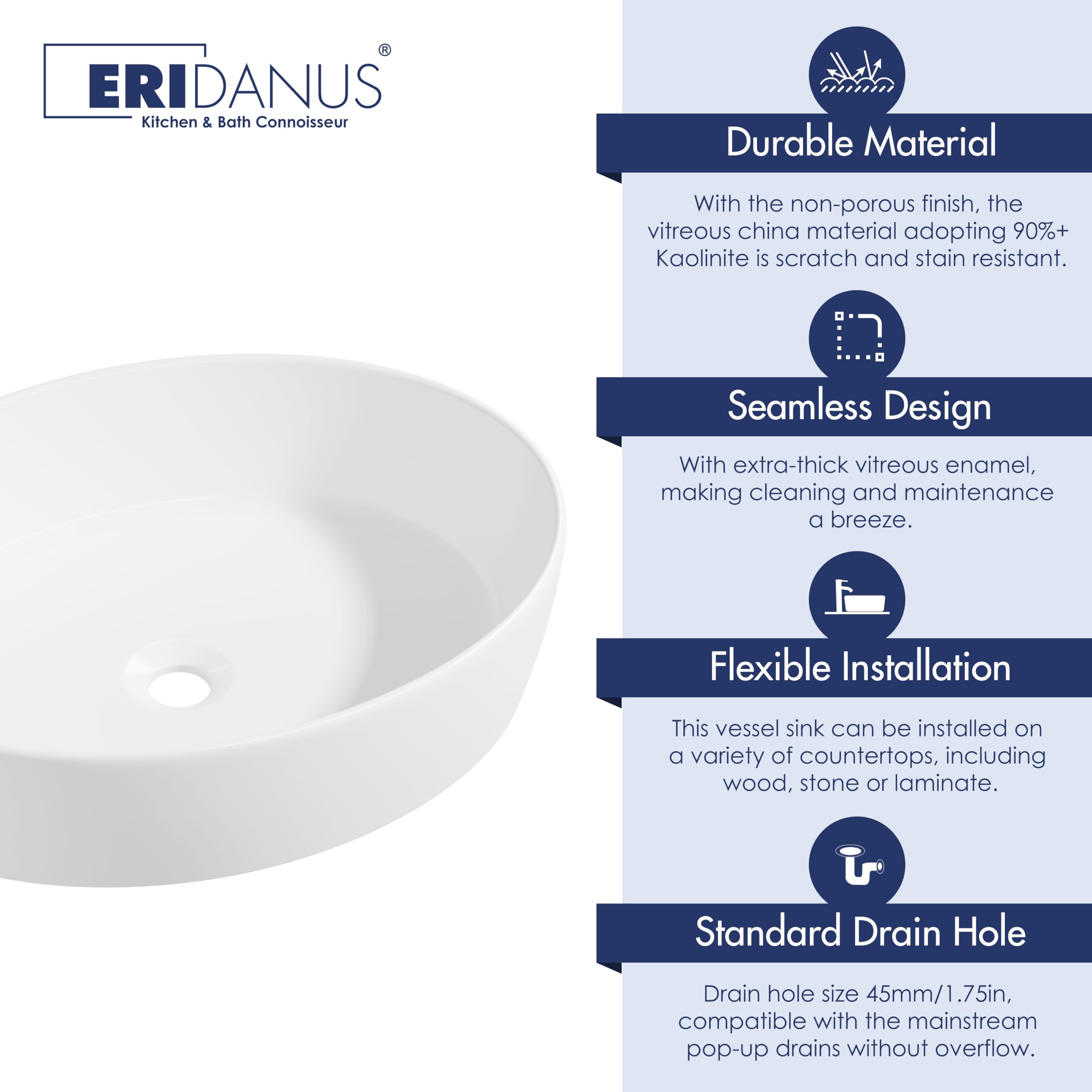 Eridanus Lavabo Oval, Porcelana, Blanco, 550x410mm