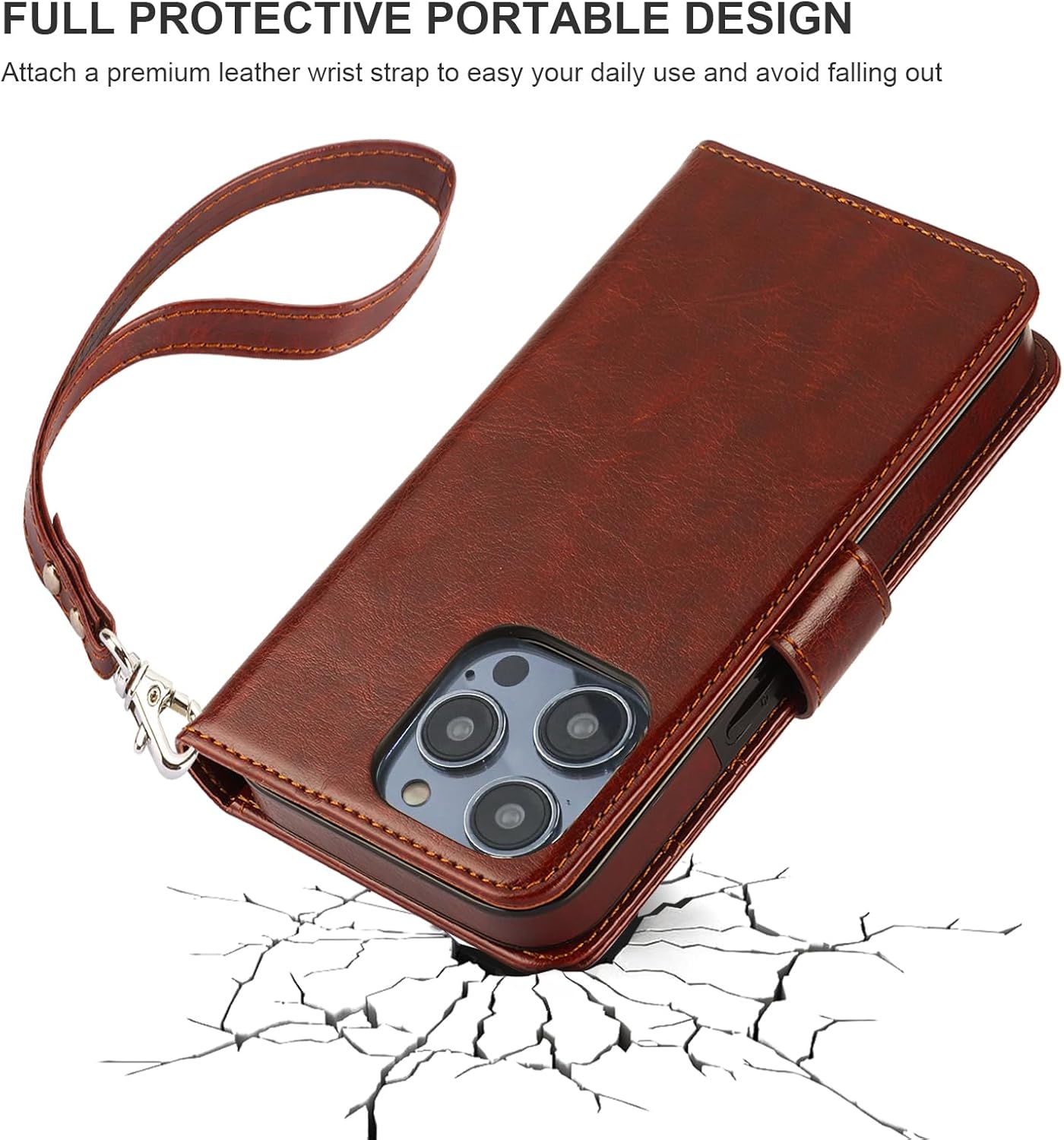 Bocasal for iPhone 14 Pro Wallet Case Compatible with MagSafe Wireless Charging, RFID Blocking Magnetic Leather Case with Card Slots Holder Kickstand Detachable Wrist Strap 6.1 Inch (Brown) - Image 8