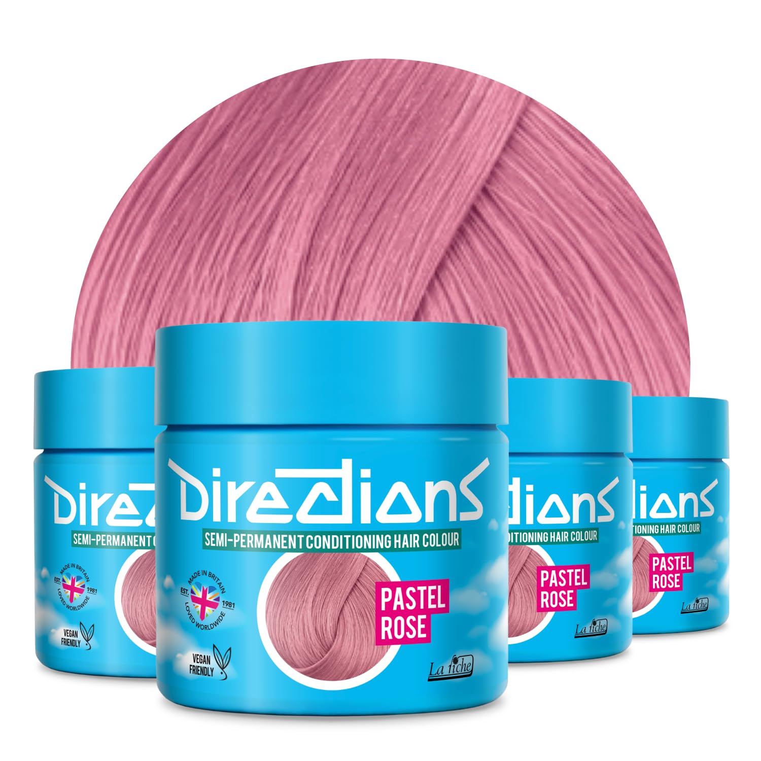 Directions Vivid Pastel Pink Semi Permanent Hair Dye 100ml, Vegan Deep-Conditioning Formula, Soft Pastel Shade - 4 Pack