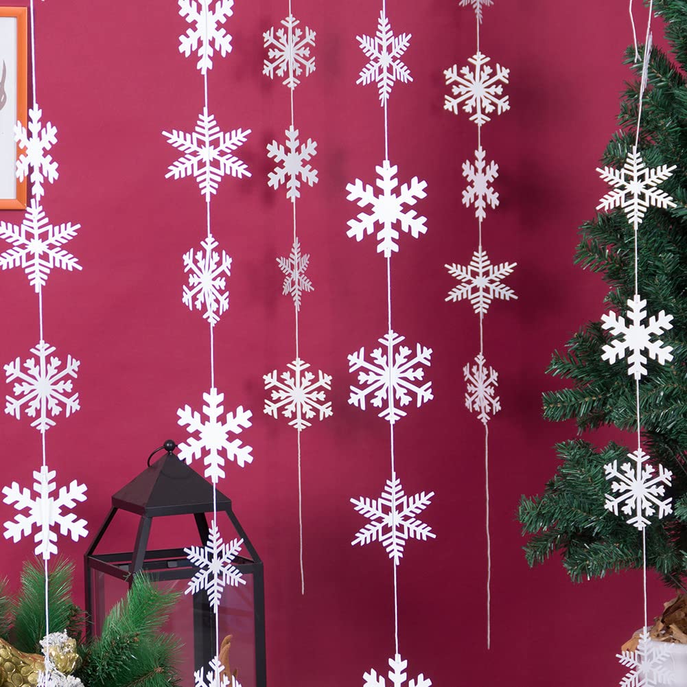 Adorno Hillylolly 6 Pcs Guirnalda Copos de Nieve, 1.9 m, Decoracion Copos Nieve Navidad, Papel, para Techo Árboles Ventana Pared