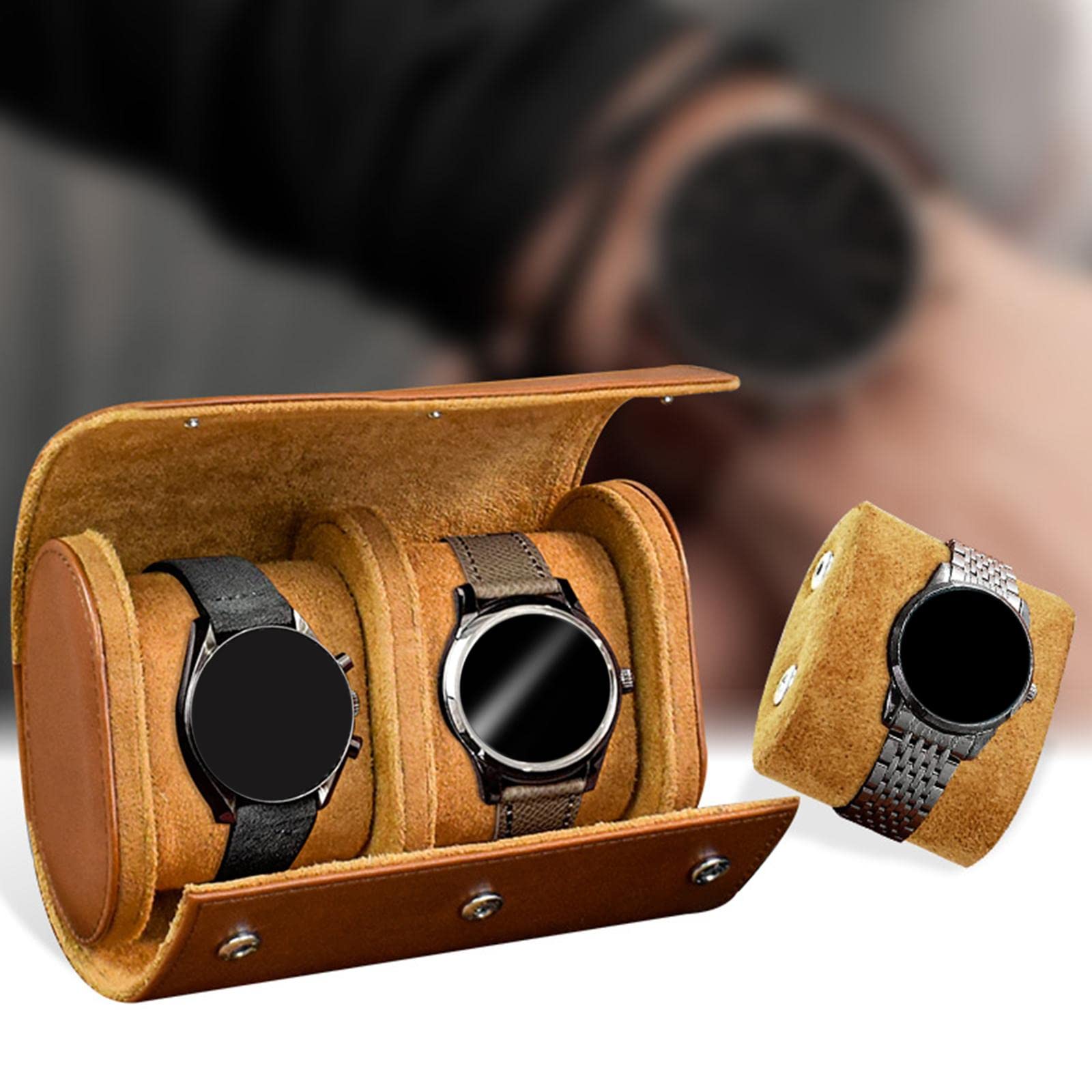 Uhrenbox mit 2 Fächern, PU-Leder, Reise-Handgelenktasche, Braun