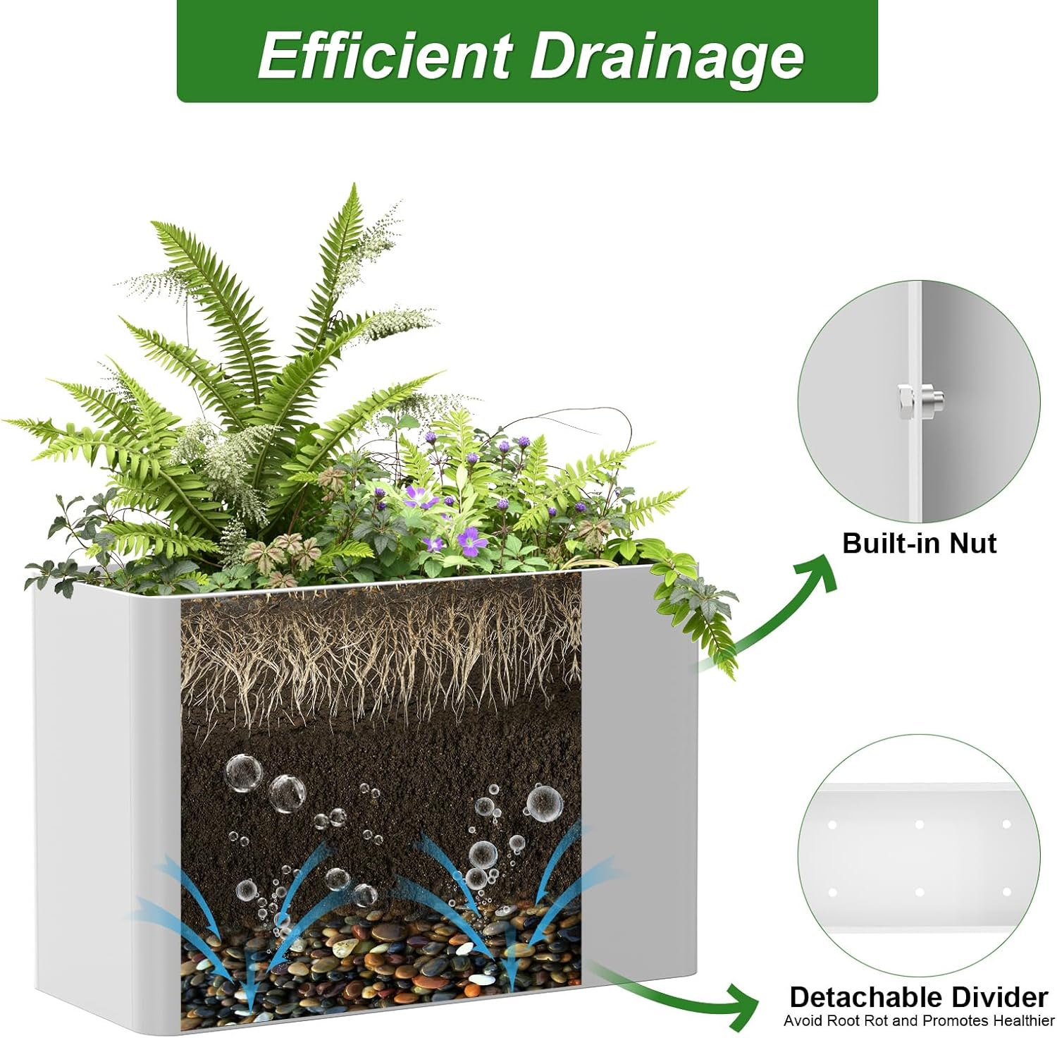 Metal Rectangular Planter Box 36" L x 15" W x 24" H,Rectangular Tall Planters for Outdoor Plants with Removable Insert Shelves & 4 Drainage Holes for Patio, Yard & Porch