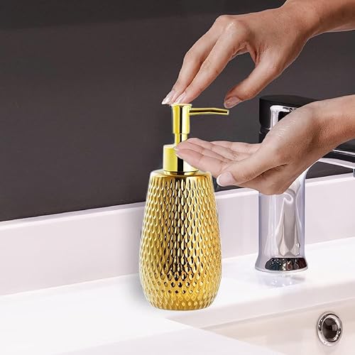 Miniatura 7 de Dispensador de jabón dorado, dispensador de jabón de loción de cerámica para baño, cocina, jabón de manos, jabón para platos, encimera de baño en