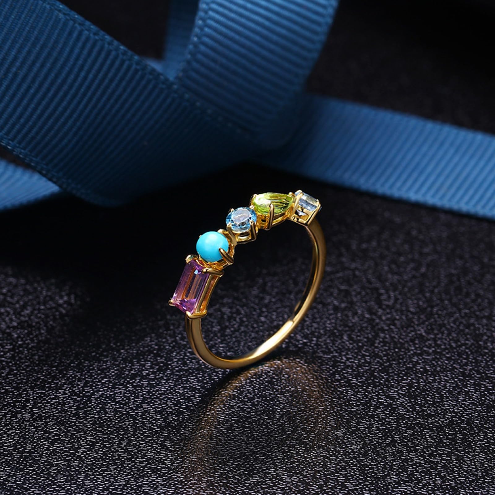 Anello Promessa Di Matrimonio Donna, Anello nuziale femminile con gemma geometrica colorata in Oro giallo
