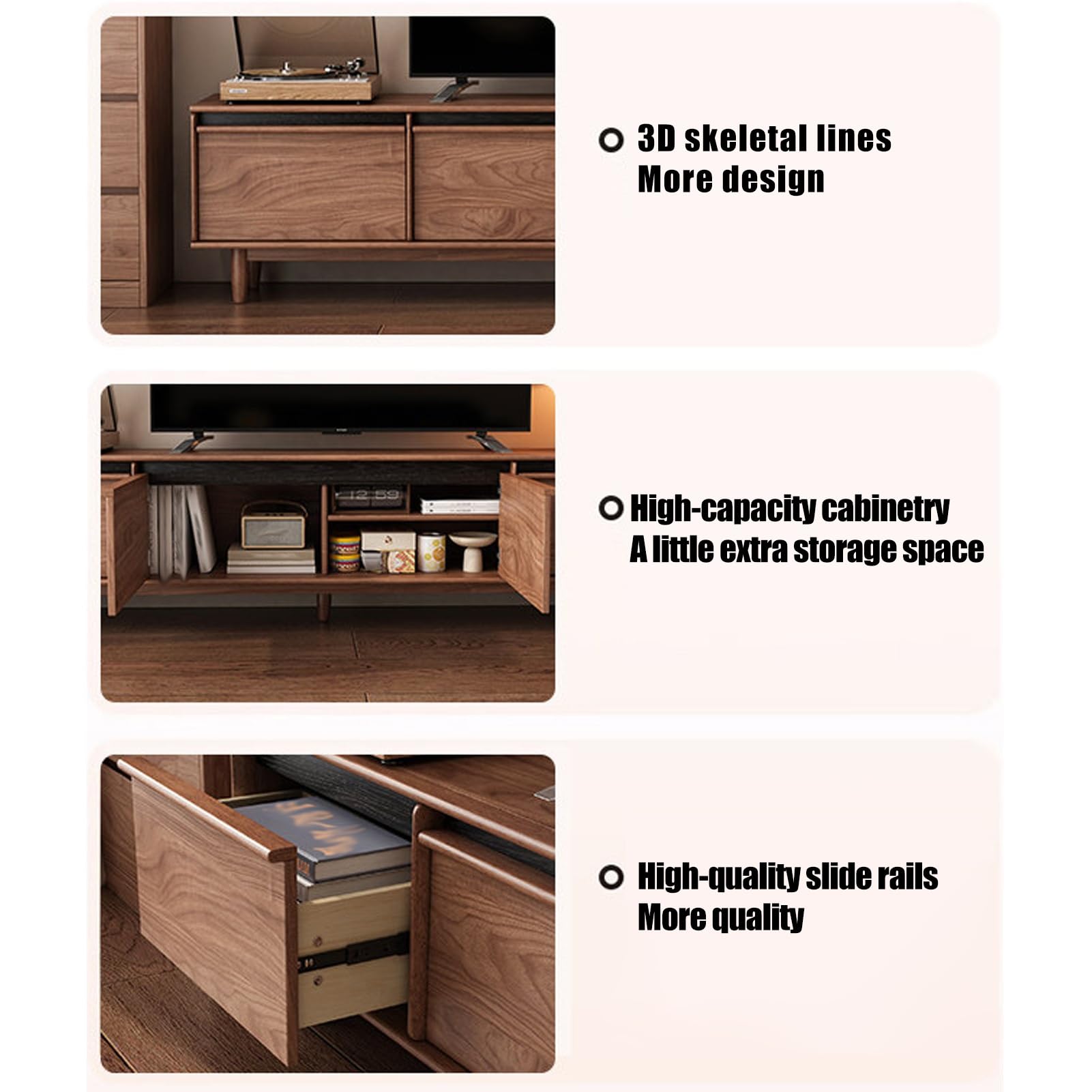 Mid Century Media-Konsolentisch Mit 4-türigen Kabelmanagement | Entertainment-Center, Wohnzimmer-Konsolentisch mit Stauraum, Wohnzimmer-TV-Ständer Retro-Massivholz(200CM/78.7IN)