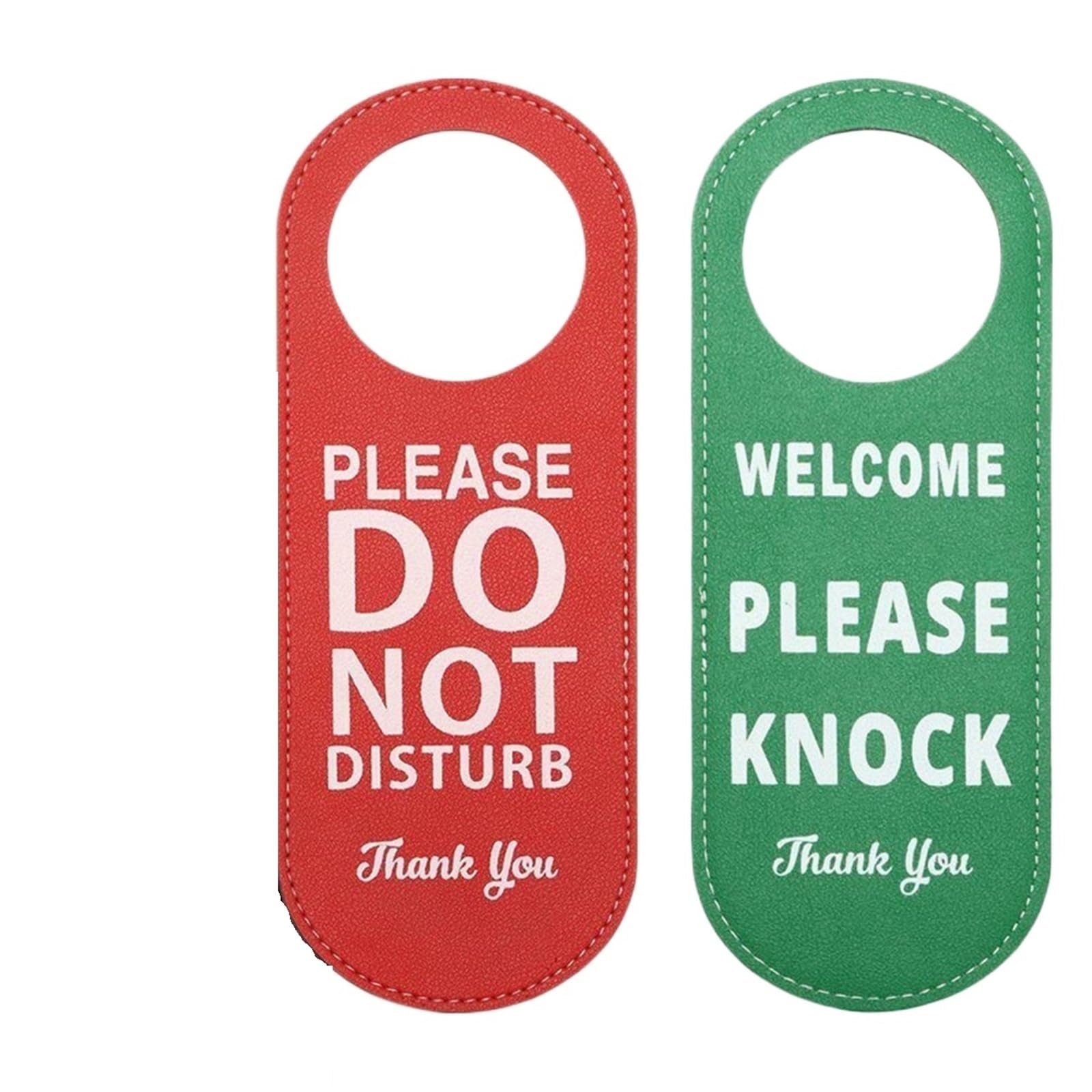 Door Handle Hanging Sign Board Leather Double-sided Door Sign Do Not Disturb Please Knock Signs Knobs Meeting Room Hanger Tags Label(Red green)
