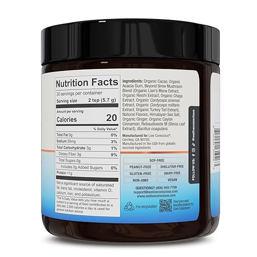 Miniatura 21 de Live Conscious Beyond Brew - Alternativa al café - Baja cafeína - Complejo de hongos con melena de león, Reishi, Cordyceps y Chaga para un enfoque