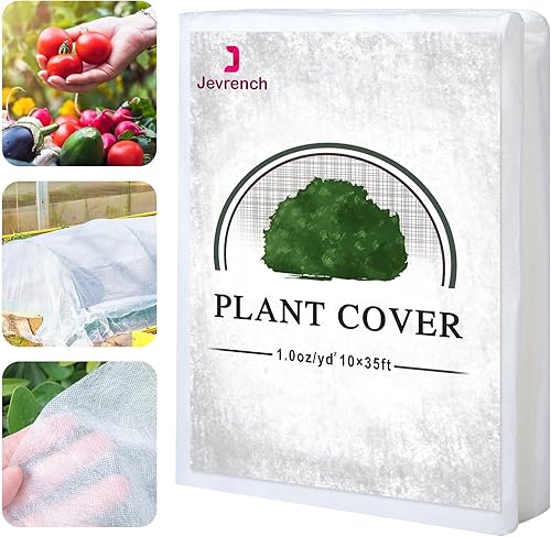 Jevrench Cubiertas para plantas, protección contra la congelación, 1.0 onzas, 10 pies x 35 pies, mantas de heladas para plantas al aire libre,