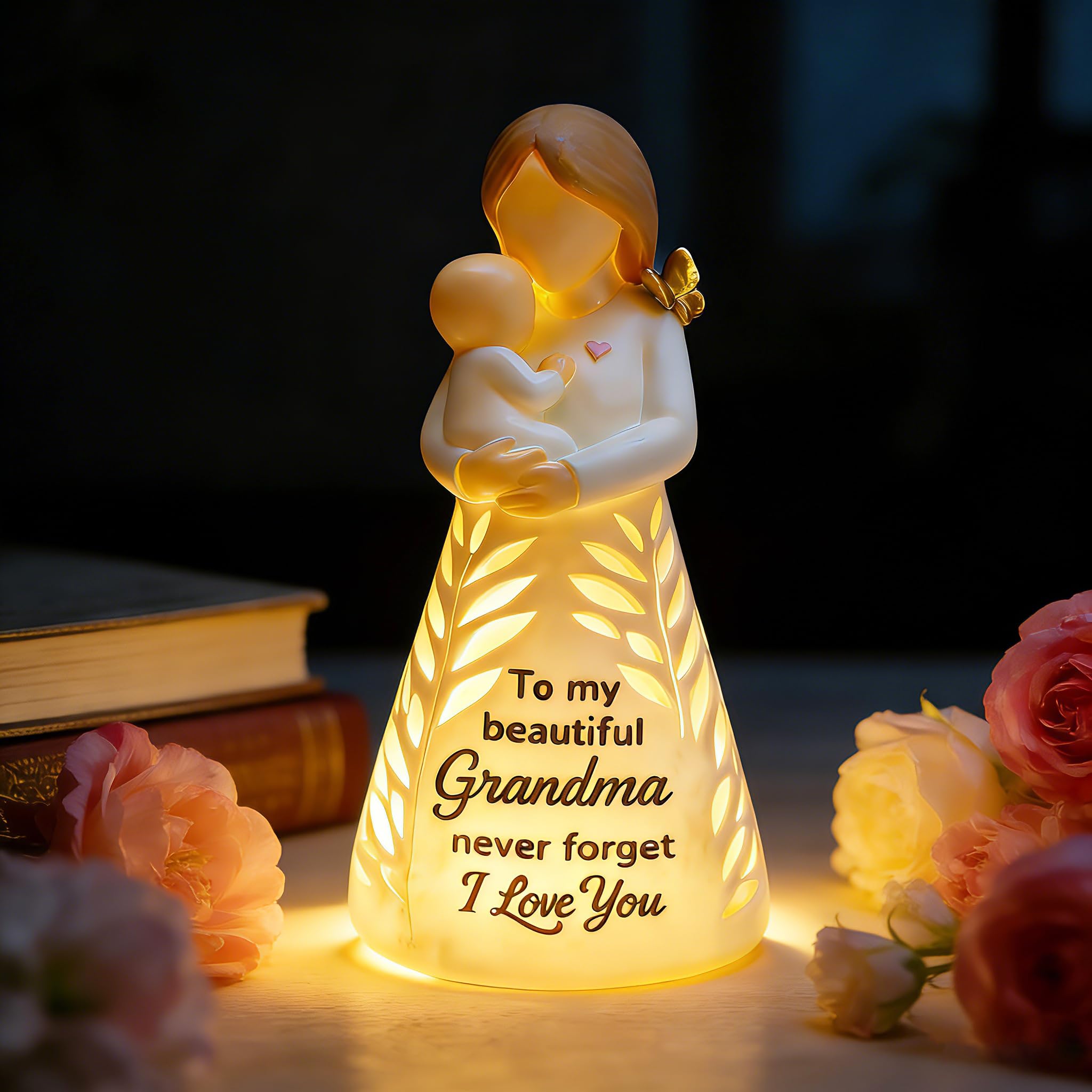 Grandma Birthday Gifts, First Time Grandma Gift - Grandmother Figurine Light with Remote, New Grandmother Gifts for Christmas Mothers' Day -