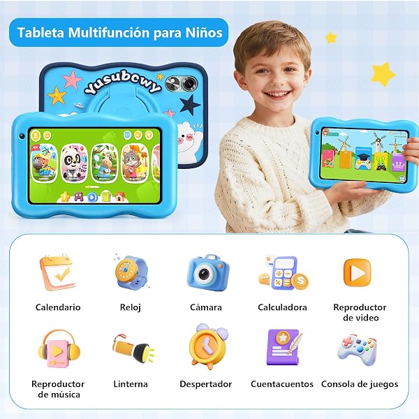 Tablet para Niños 7 Pulgadas, Android 13, 8GB RAM 64GB ROM, Tableta Octa-Core, 5800mAh Batería, 5MP+8MP Cámaras, WiFi Bluetooth, Control Parental, PantallaHD, Funda Silicona Antigolpes Niños (Azul) - 5