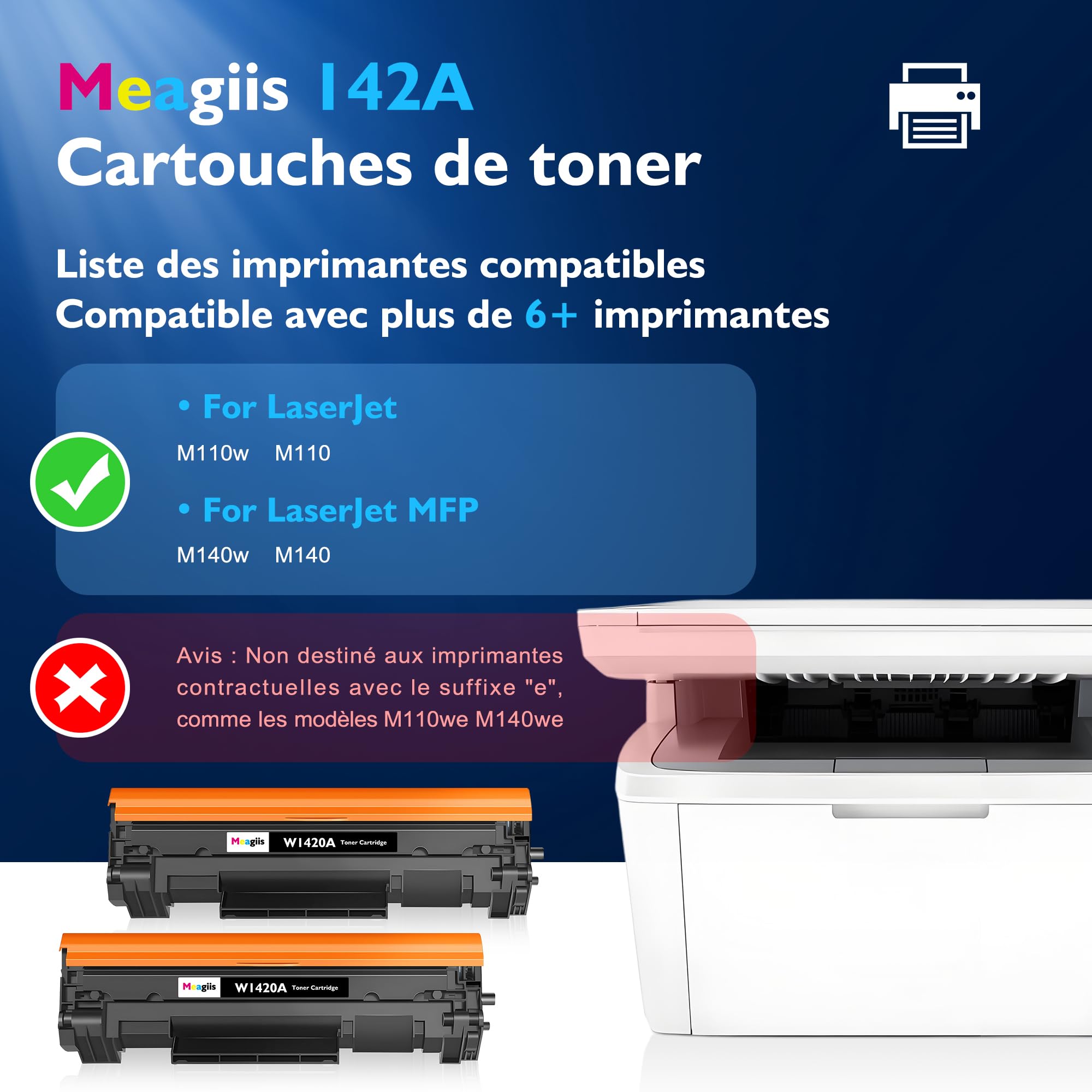 142A Toner Compatibles pour HP W1420A 142X W1420X Toner (2 Noirs) | Compatible pour HP LaserJet M110, M110w, MFP M140w, M140; Avec puce; Non pour modèles HP+ avec "e" fina