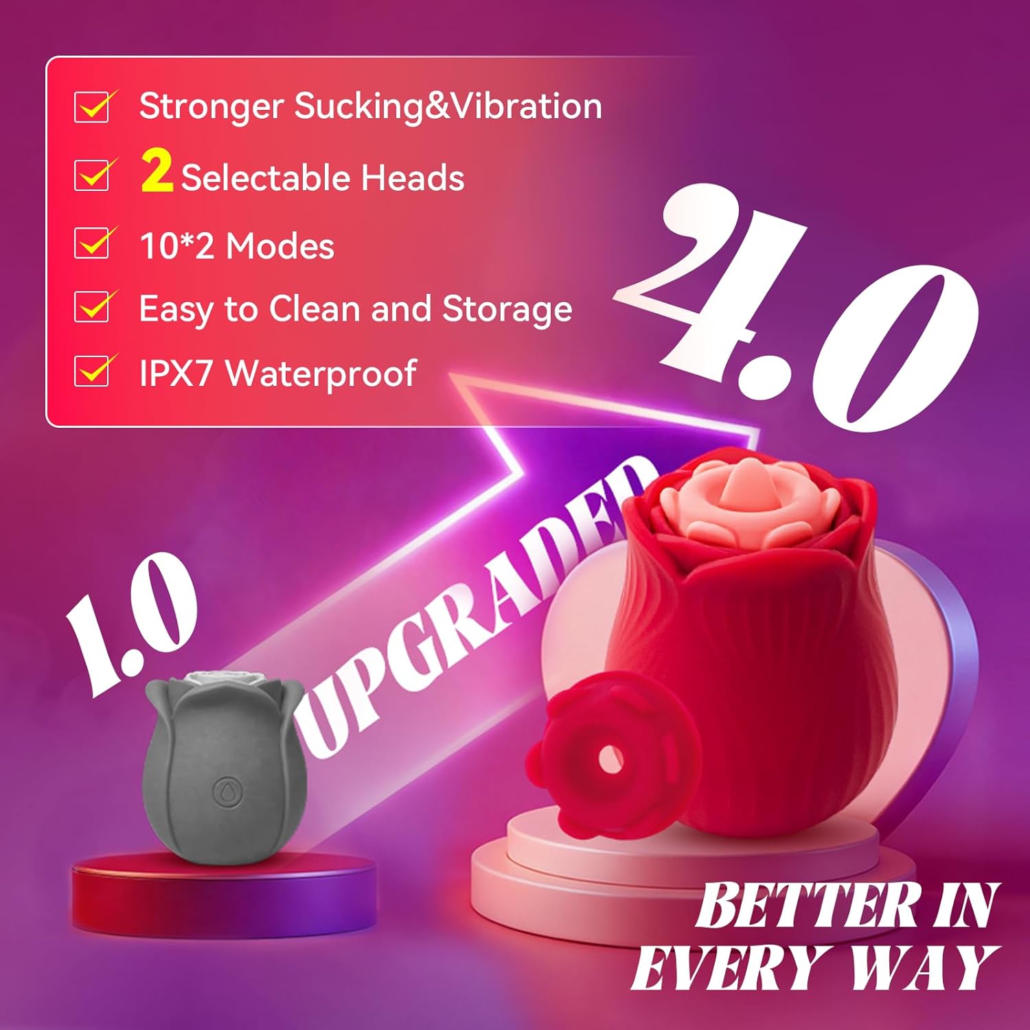 Rose Toy for Women Sex Toy, Vibrator with Tongue Licking & Sucking Vibrator and Detachable Head, 10 Sucking & 10 Tongue Licking Modes Clitoral Stimulator Sucker Adult Toy for Couples