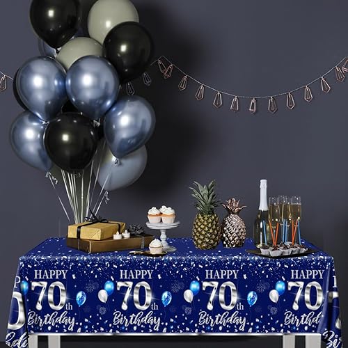 Miniatura 57 de GREHUMOR Mantel de feliz cumpleaños de 3 piezas, color azul plateado, suministros para fiesta de cumpleaños 30, funda de mesa desechable de plástico
