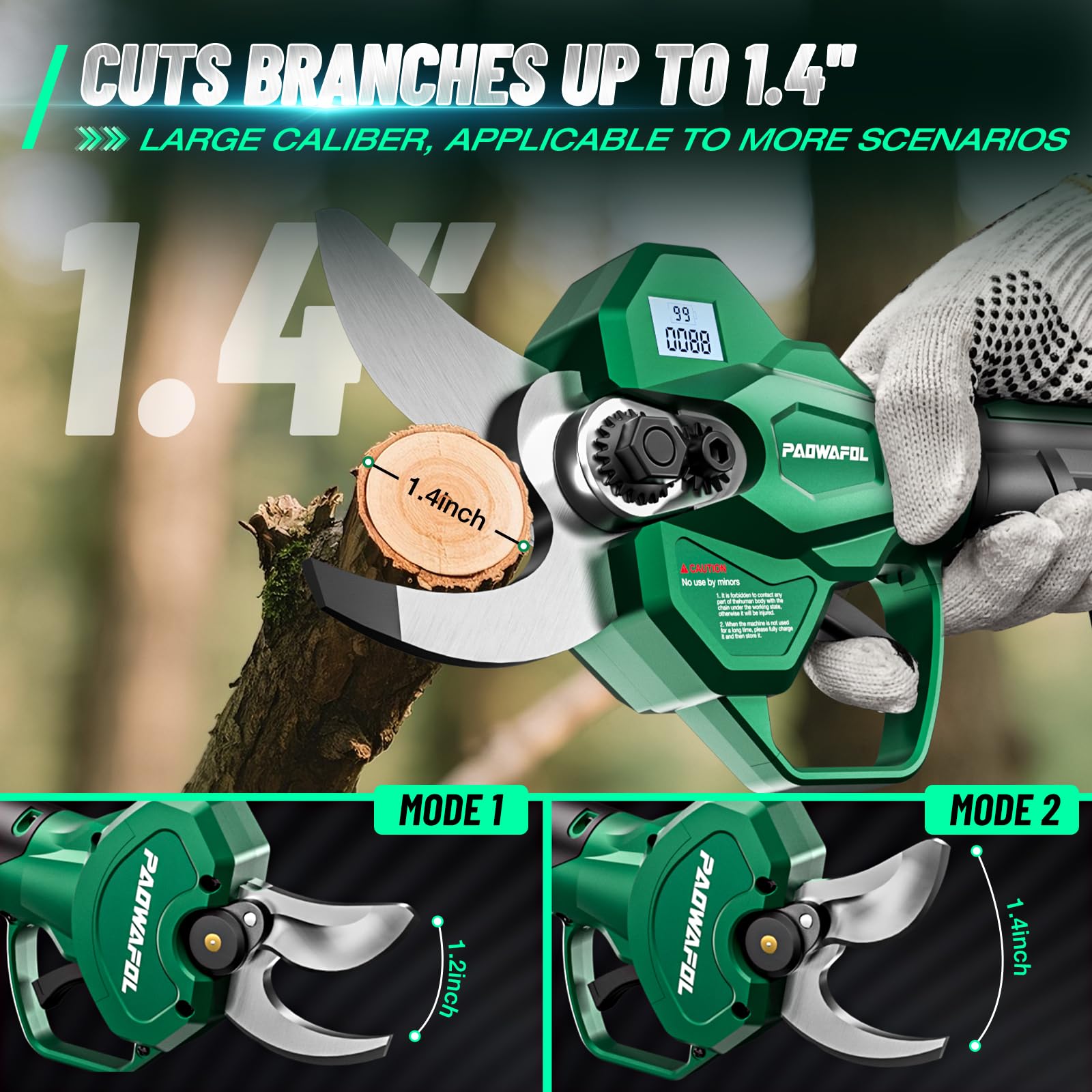 Upgraded Electric Pruning Shears – 35mm Cut, Brushless Motor, 2 Batteries & LCD Display