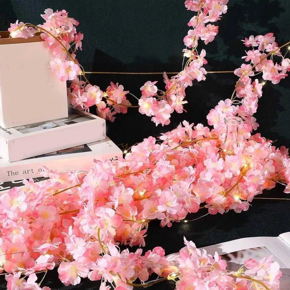 Fleur Lumineuse Naturelle Guirlande Lumineuse Fleurs De Cerisier - 20 LEDs - 3m - Étanche IP44 - Lumière Chaude Decoration Noel Exterieur Balcon