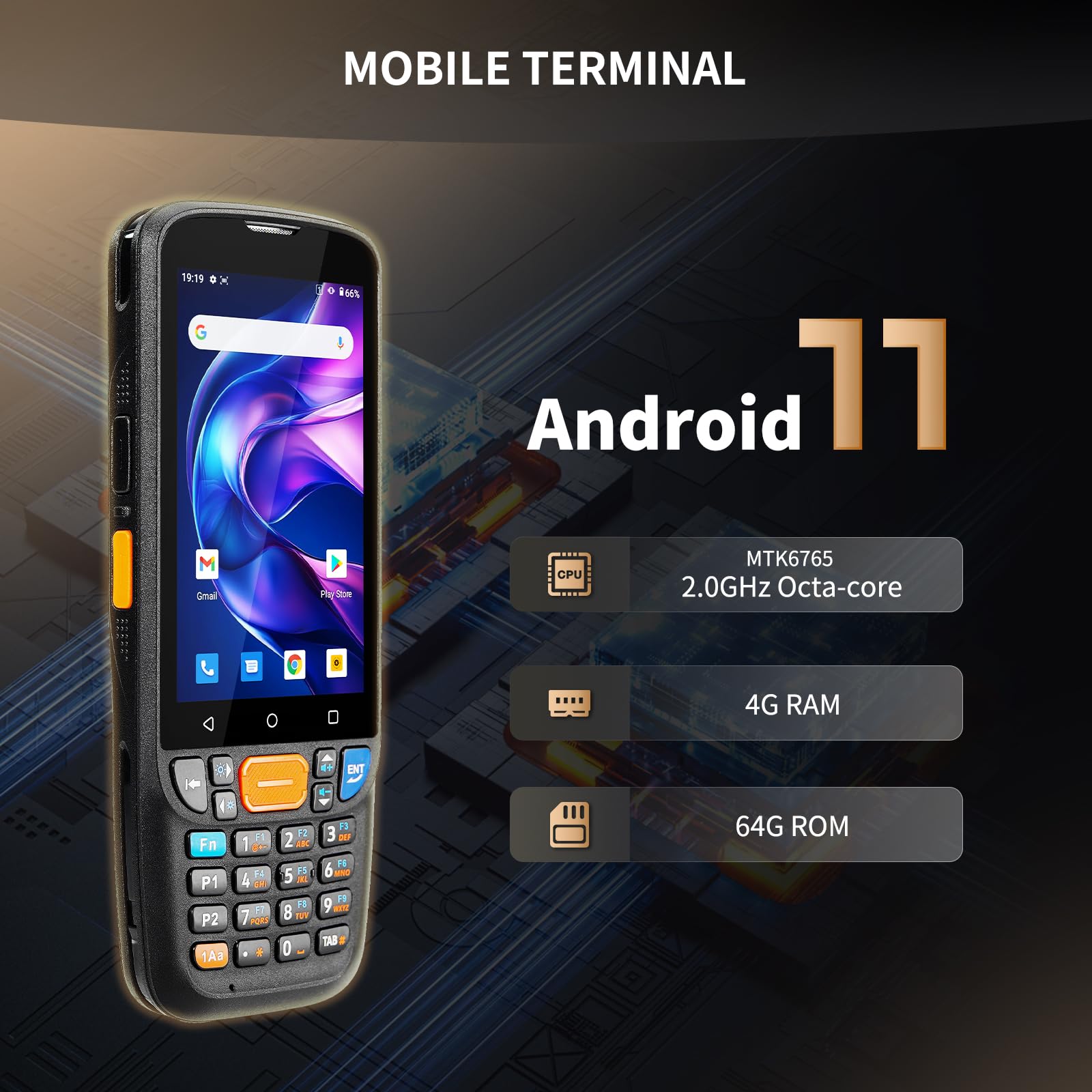 NETUM Android 11 Przenośny Skaner Kodów Q500 4+64GB Komputer Mobilny, Silnik Honeywell HS7 1D 2D, 4" Ekran Dotykowy z 23 Klawiszami, IP67 Wi-Fi 4G BT NFC PDA do Inwentaryzacji, Magazynu, Handlu