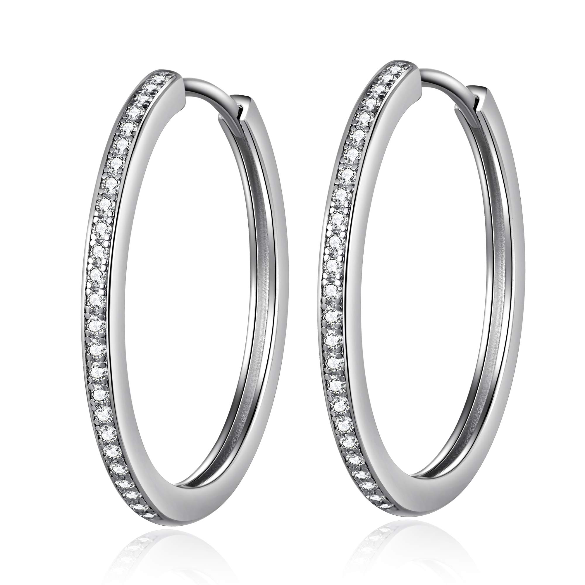 jiamiaoi Pendientes de aro grandes de oro blanco 18k pendientes mujer plata Aretes de aro plata de ley Pendientes colgante aro Pendientes de aros con perlas 22mm-40mm