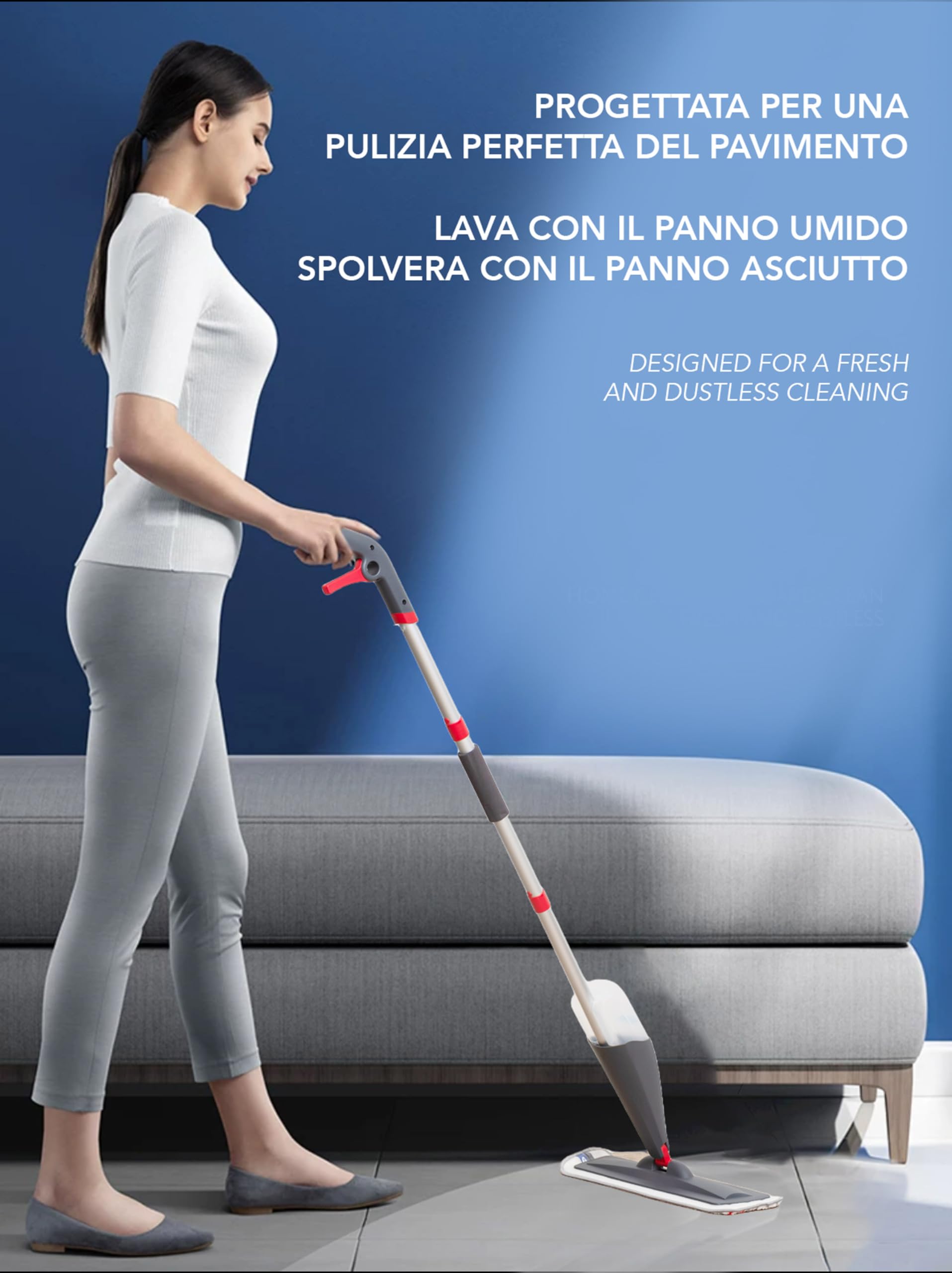 IPEA Aluminiowa szczotka do spryskiwaczy ze ściereczką z mikrofibry - super lekka - mop natryskowy z butelką do mycia podłóg, usuwanie kurzu, czyszczenie szyb