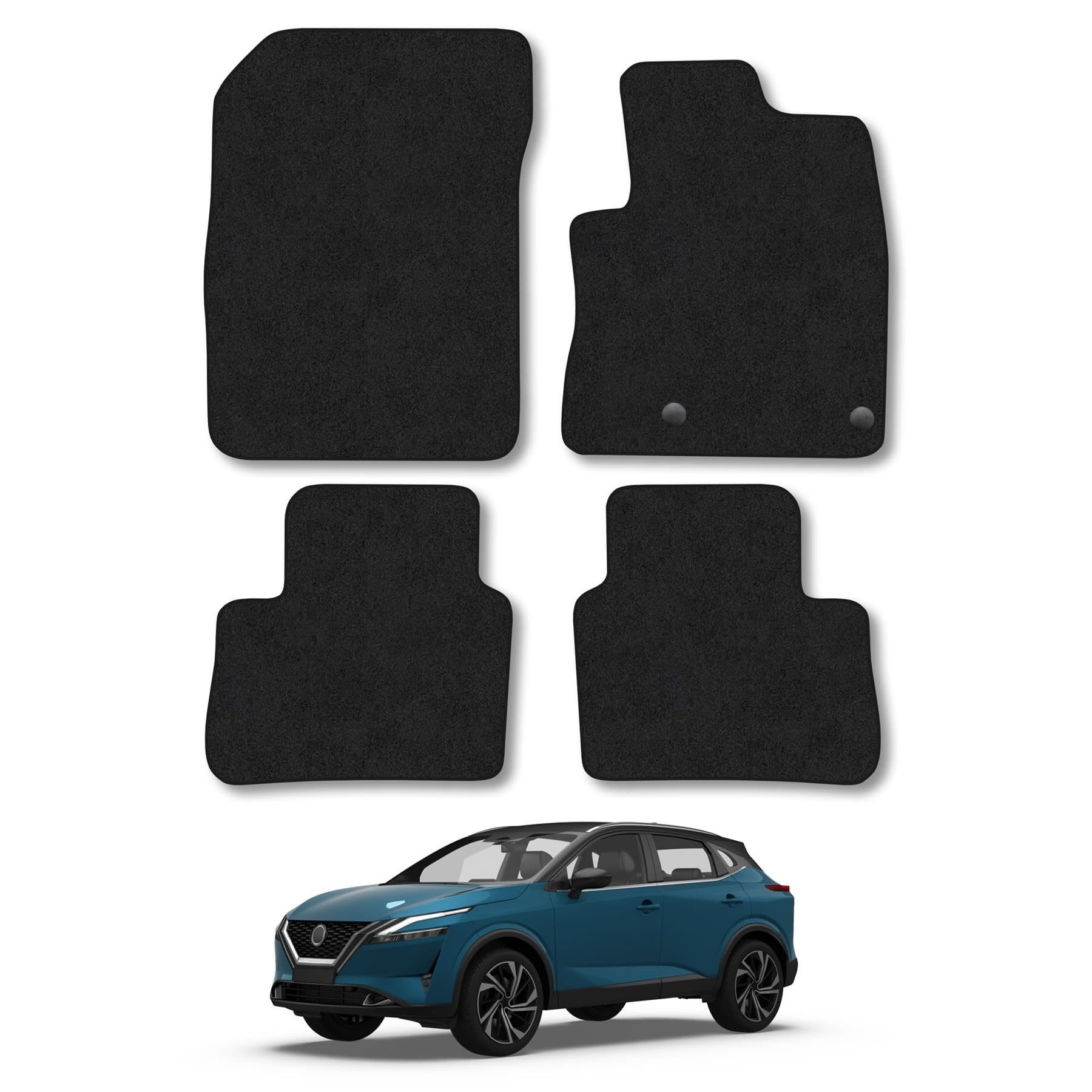 Nissan Qashqai (2021+) [Mild Hybrid] Premium Car Mats Accessories Tailored Fit Tufted-Pile Carpet Black Trim Non-Slip Floor Mats Full Coverage Compatible Accessory Full Front & Rear Set with Clips