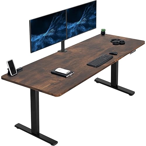 VIVO Large Electric 83 x 30 in Standing Desk, Memory Height Adjustment, 1B Series, Holds 220 lbs, Rustic Vintage Brown Top Black Frame, DESK-KIT-1B8N