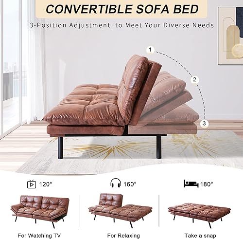 Miniatura 60 de Opoiar Cama con espuma viscoelástica, sofá futón convertible con reposabrazos ajustables, juegos de sofás multifuncionales para apartamento, Gris