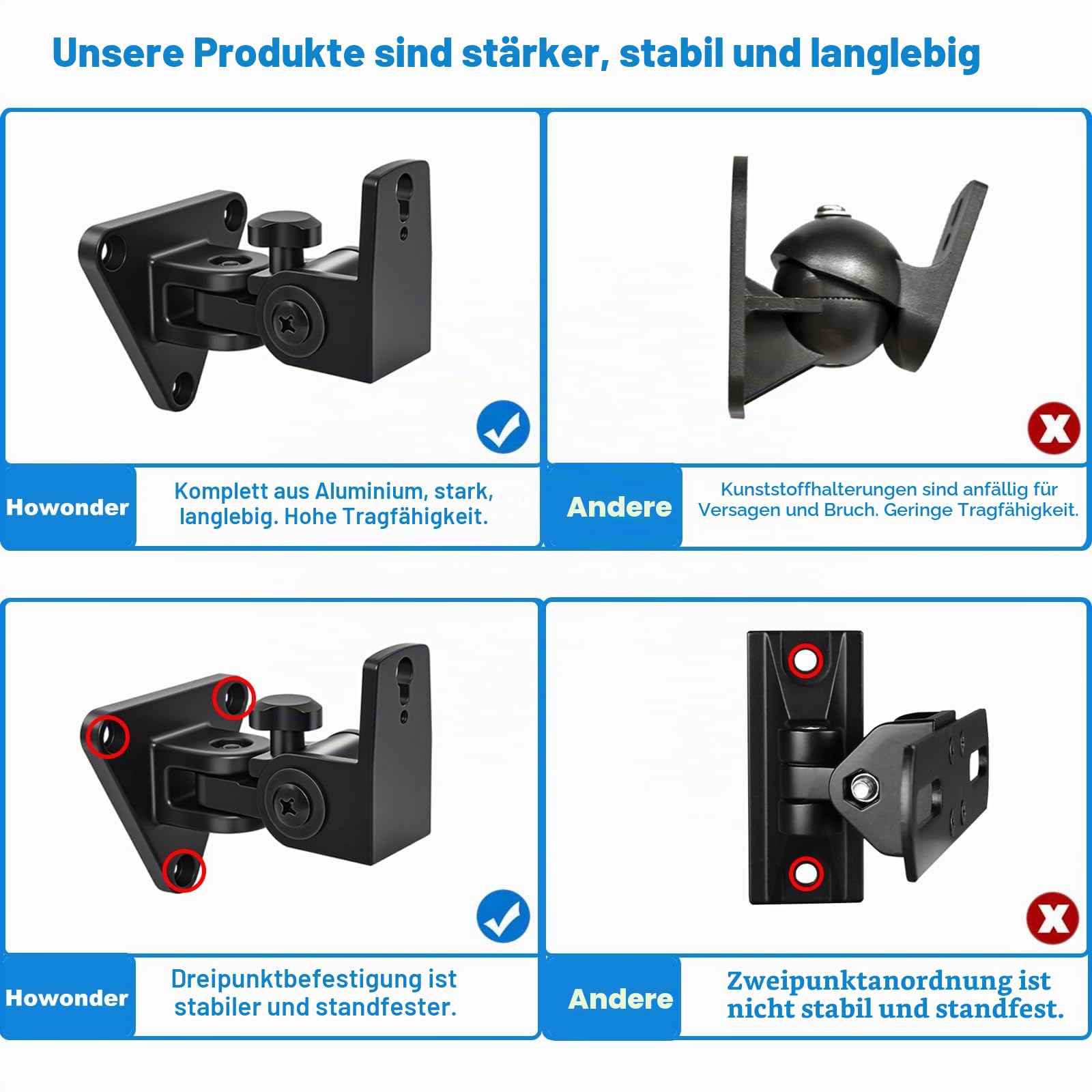Lautsprecher Wandhalterung, schwen und neigbar, Wandhalterung aus Aluminium für kleine Lautsprecher, Tragkraft bis zu 30 lbs, HD-818, 2er-Pack (schwarz)