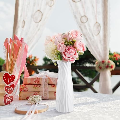 Miniatura 7 de Hoolerry 12 jarrones de flores blancas a granel para centros de mesa, florero blanco de plástico para flores, jarrón decorativo alto irrompible para