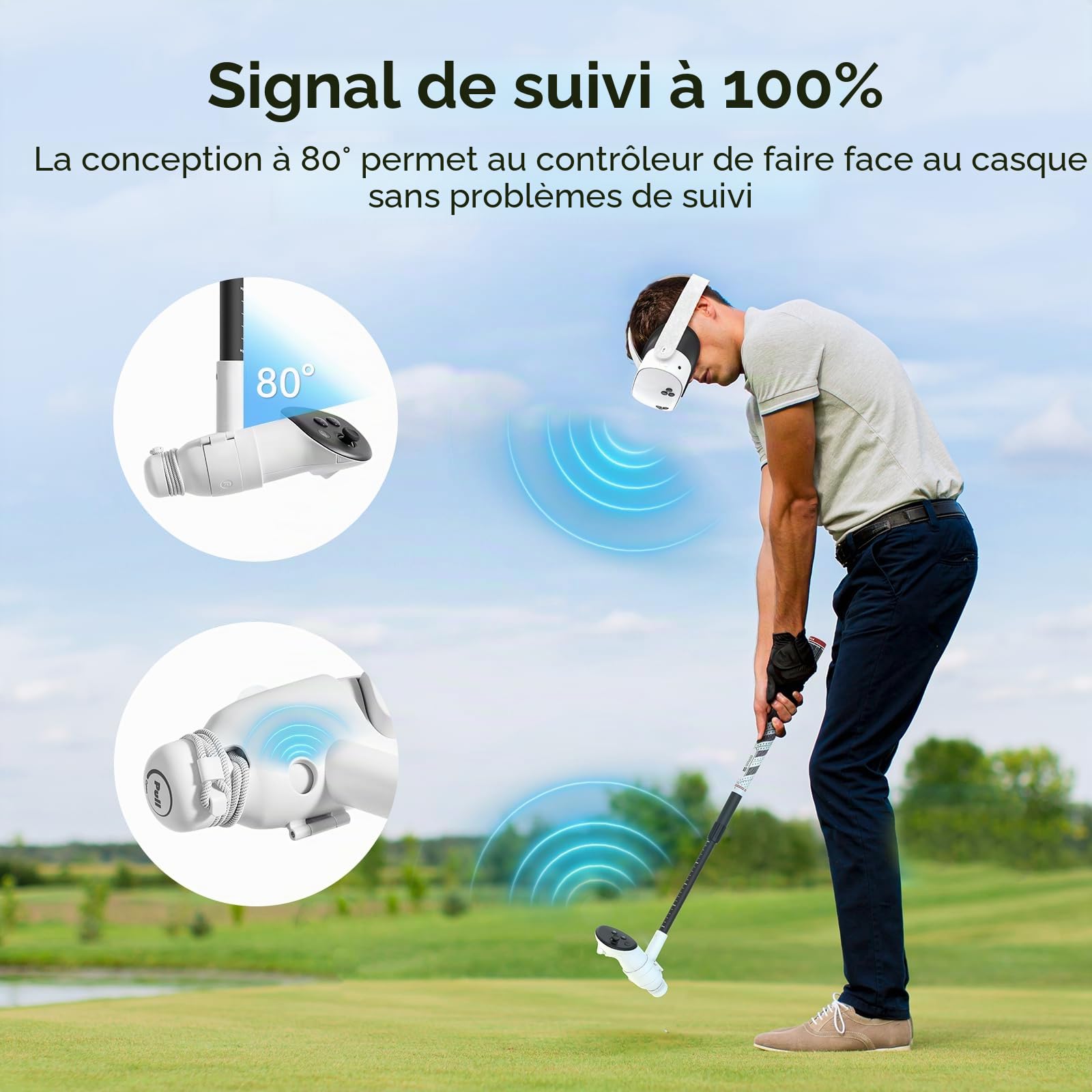 AMVR Fixation réglable pour club de golf compatible avec Meta/Oculus Quest 3S/Quest 3, longueur facilement réglable