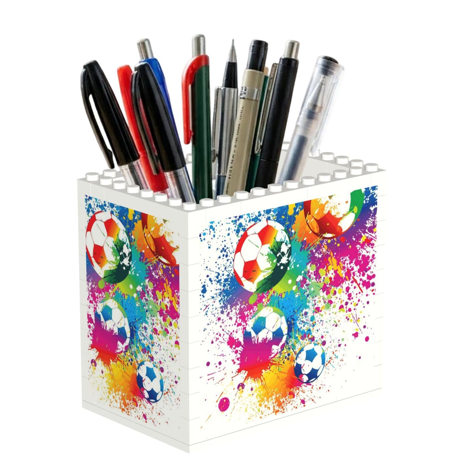 Poadnly Colored Splashes All Over The Soccer, Pen Pot Pencil Holder for Office Home School, Compact Desk Organiser for Office Stationery