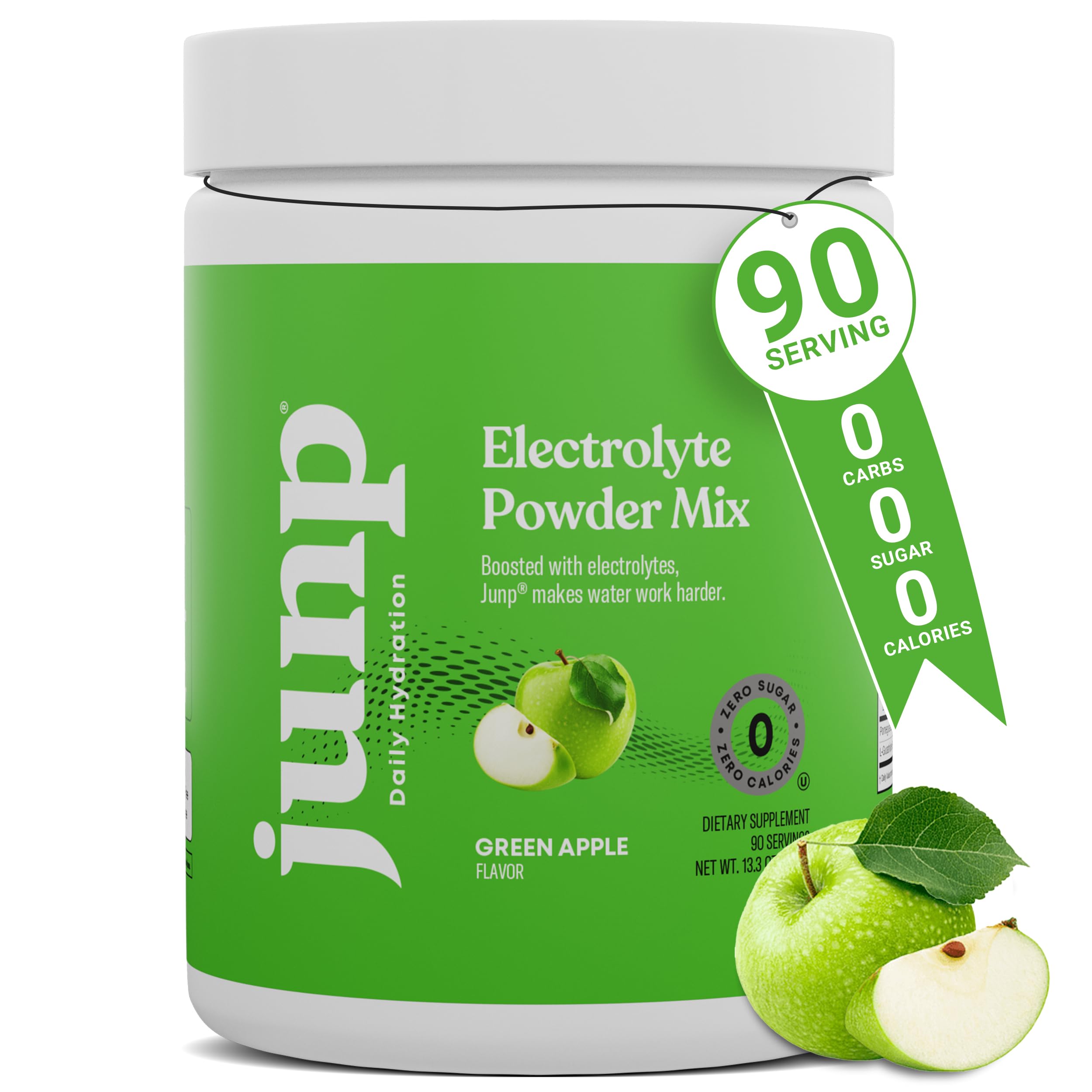 JUNP Electrolytes Powder No Sugar No Carbs, Mouthwatering Green Apple Keto Electrolyte Drink Mix, Potassium & Salt Hydration Powder Electrolytes Zero Calorie Sugar Free Electrolyte Powder, 90 Servings