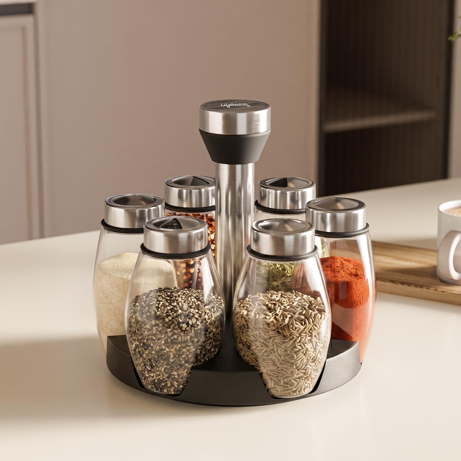 Lifelong Spice Sprinkler - Set of 6 | Glass Masala Container with Stainless Steel Lids | Spice Rack for Kitchen Storage | Rotating Stand Organiser | Easy to Clean Countertop Seasoning Set-image-13
