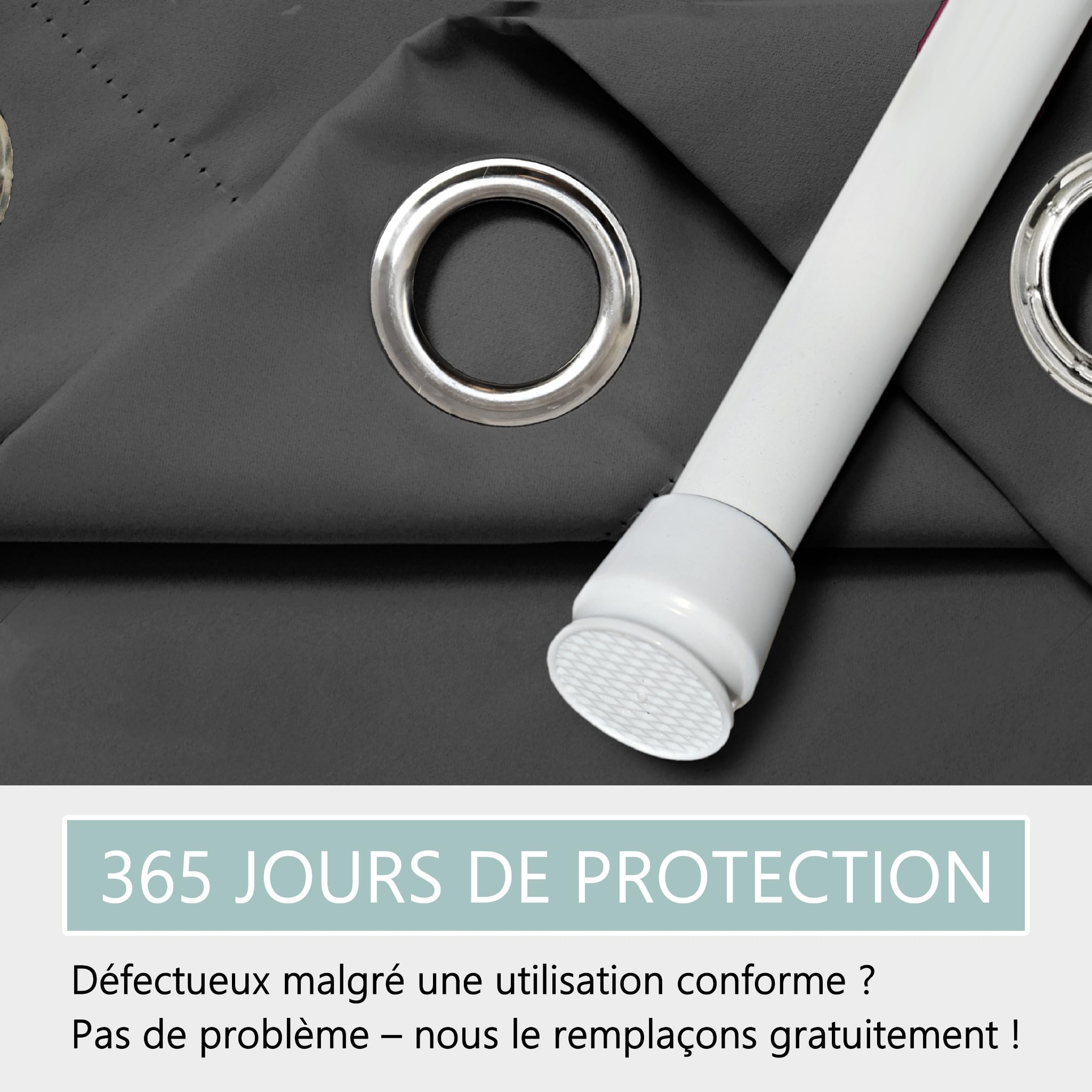 Rideau de porte avec tringle télescopique, montage facile en seulement 1 minute sans perçage (rideau de porte anthracite + barre de serrage blanche - Rideau 210 x 150 cm (H x l) + barre 70-120 cm