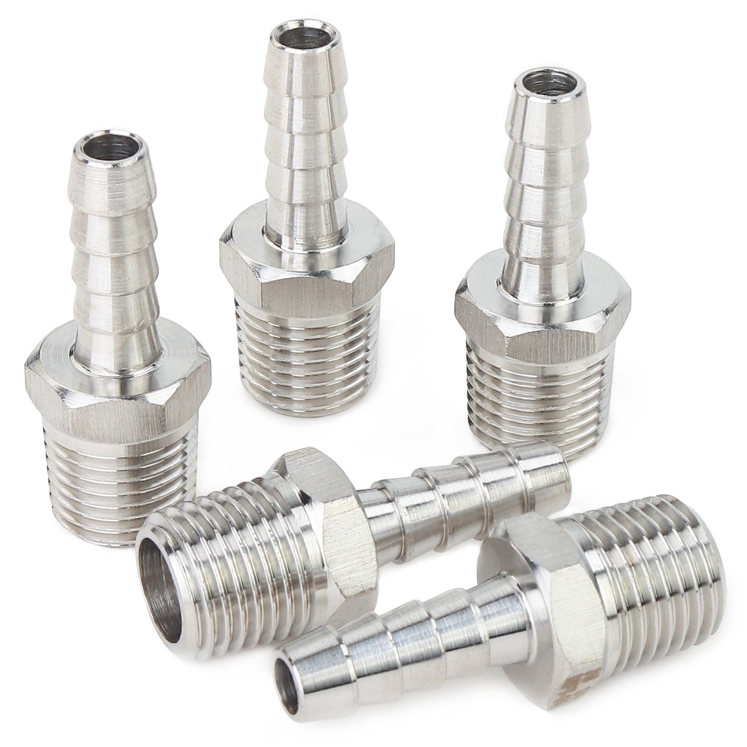 Ltwfitting Men's Pack Of 5 Stainless Steel 316 Barb Fitting Coupler/Connector 1/4-Inch Bspt X 6Mm Hose Barb(Pack Of 5)