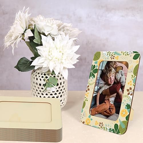 Vista 7 de 20 marcos de fotos de madera para manualidades, marcos de fotos de madera maciza sin terminar para fotos de 4 x 6 pulgadas, marcos de fotos