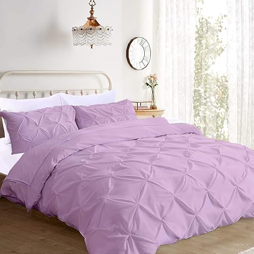 Miniatura 14 de Juego de funda de edredón plisada de 3 piezas, 100% algodón egipcio, 400 hilos, 1 funda de edredón con cierre de cremallera y 2 fundas de almohada,