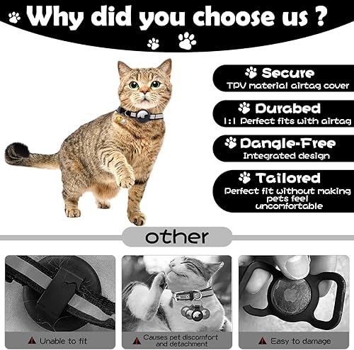 Miniatura 3 de Collar de gato Airtag mejorado con tira reflectante, collar de gato Airtag integrado MONBEYEE integrado, collar reflectante GPS para gato con