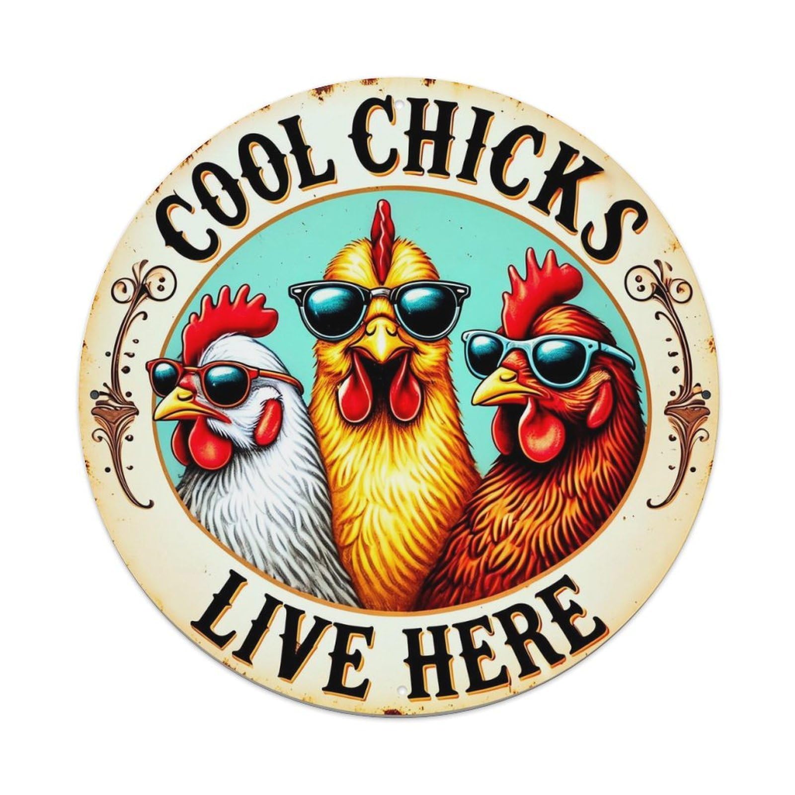 Jdyansheng Vintage Cool Chicks Live Here Sign_1 Tin Sign Metal Poster Metal Signs For Home Man Cave Bar Cafe Kitchen Laundry Room Wall Decorations 8X8 Inches