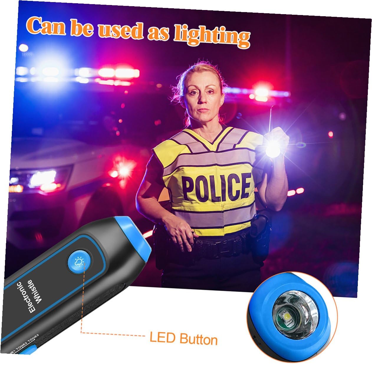 DECHOUS Sifflet Électronique D'arbitre Multifonction 3 Tons en Abs Bleu avec LED Sos Lampe Torche, Cordon Inclus, pour Entraîneurs, Arbitres, Camping et Sécurité Extérieure