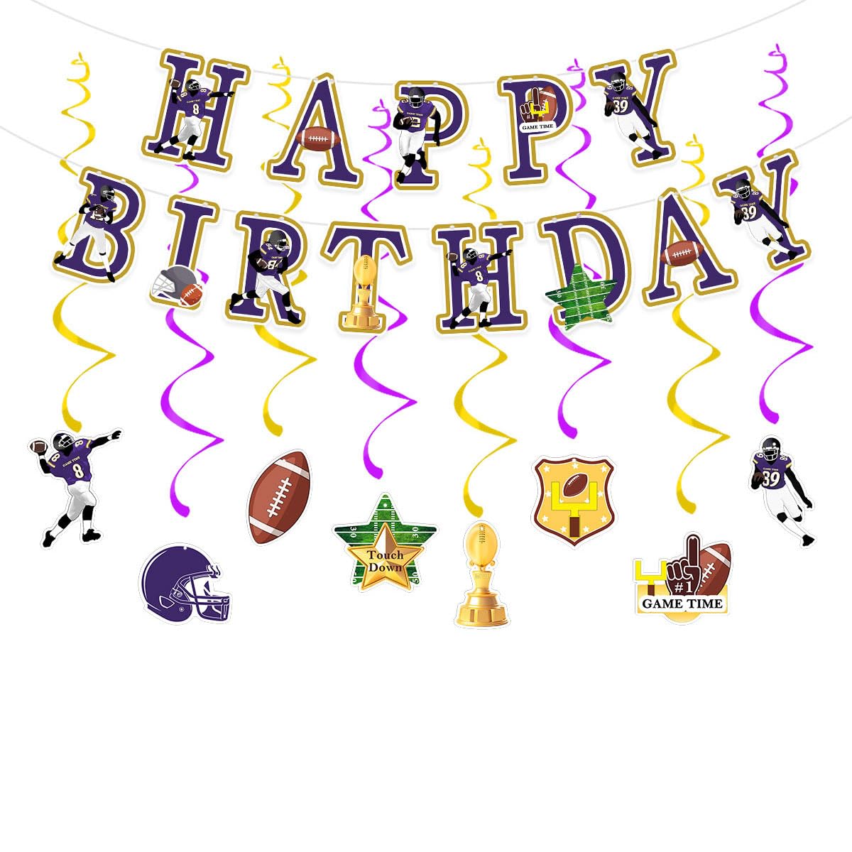 Football Birthday Party Decorations Football Birthday Banner with Super Bowl & Themed Party Supplies for Gameday Tailgate Decorations (Pre-Strung)