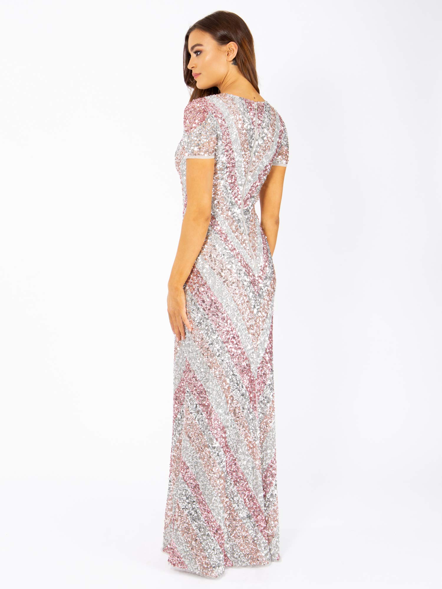 Maya Deluxe Maxi Abito Maya Multi Stripe Completamente Impreziosito Vestito per Damigella d’Onore Donna