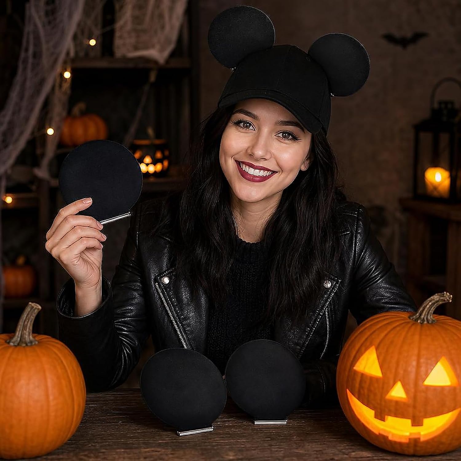 Magnetic Mouse Ears for Hats, 3-Pack Hat Accessories Black