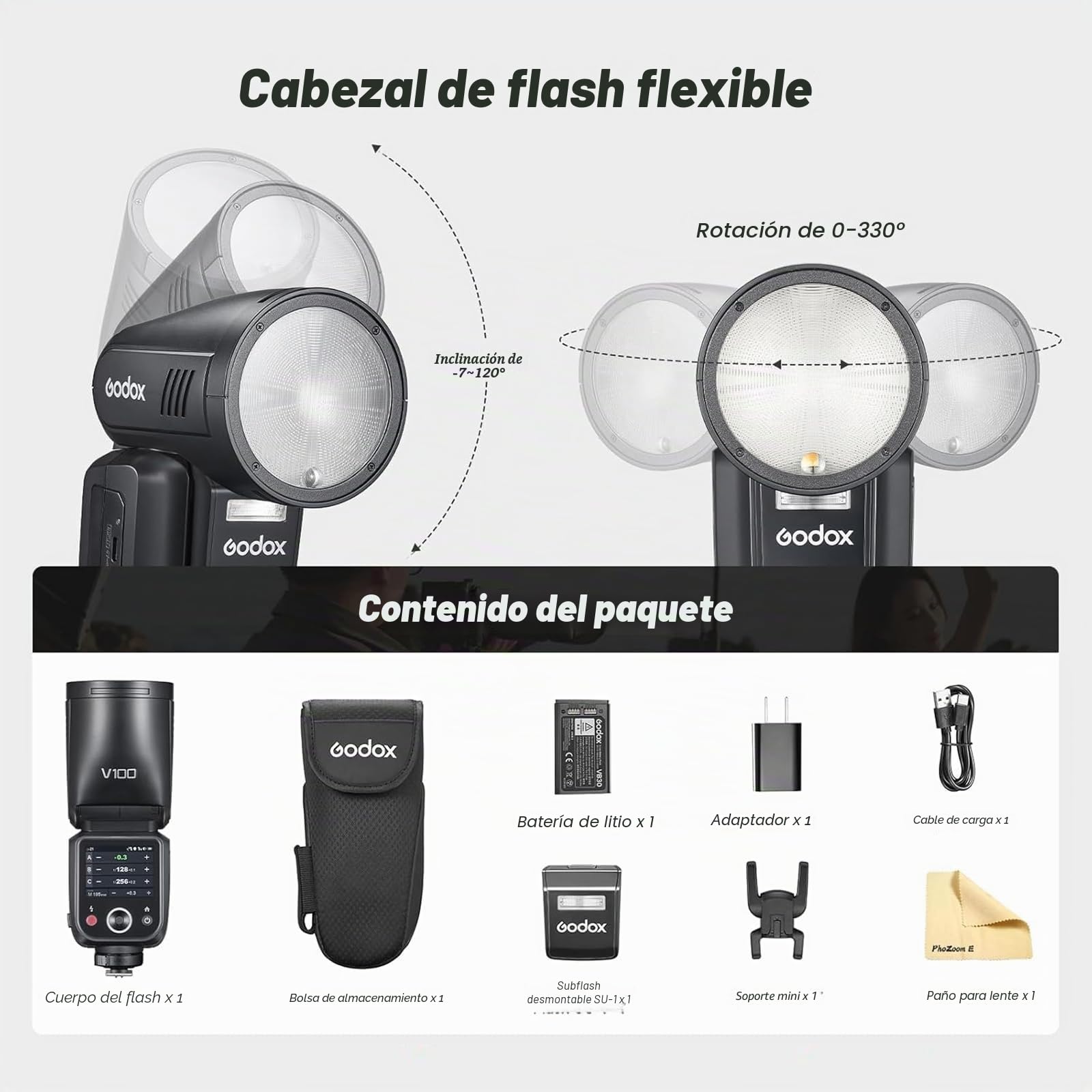 Godox V100-S V100 S Cabeza Redonda Flash de Cámara TTL Speedlite 2.4G Inalámbrico TTL Speedlight Strobe,100Ws HSS 1/8000s con Batería Li-Ion para Cámaras Sony