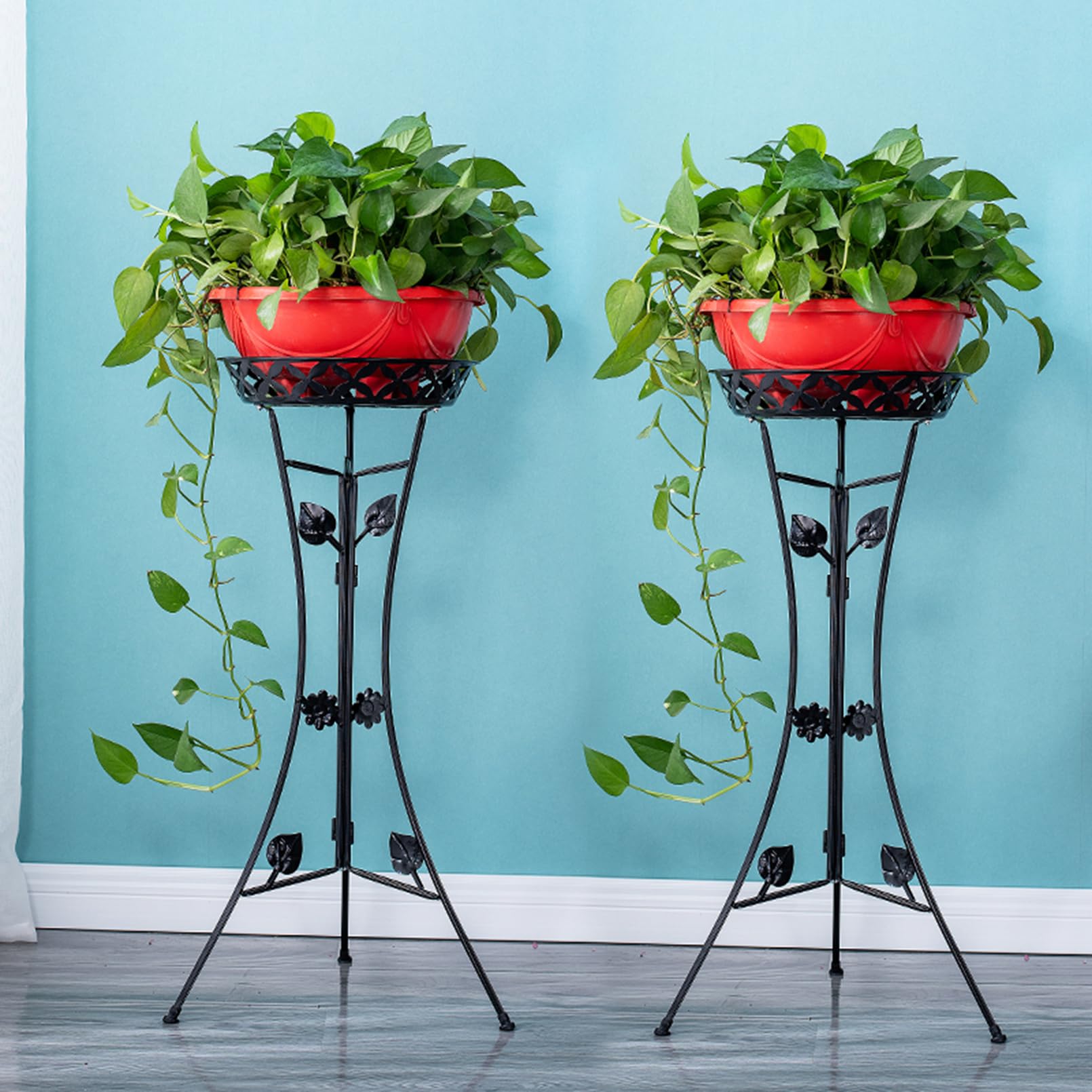 【Due Confezioni】 Scaffale portavasi da Fiori in Ferro antiruggine per Interni ed Esterni, scaffale Rotondo Multiplo per Piante Pesanti per fioriera Domestica, Angolo Giardino, Balcone (Nero)